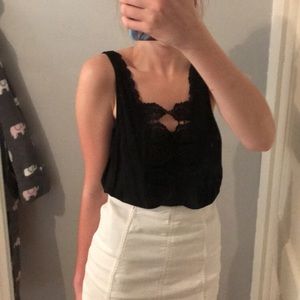 Express Black Tank Top With Lace Front